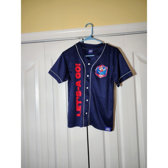 Super Mario Galaxy Movie Other - Super Mario Galaxy Movie Baseball Jersey Kids Large Navy Blue Lets-A Go Graphic